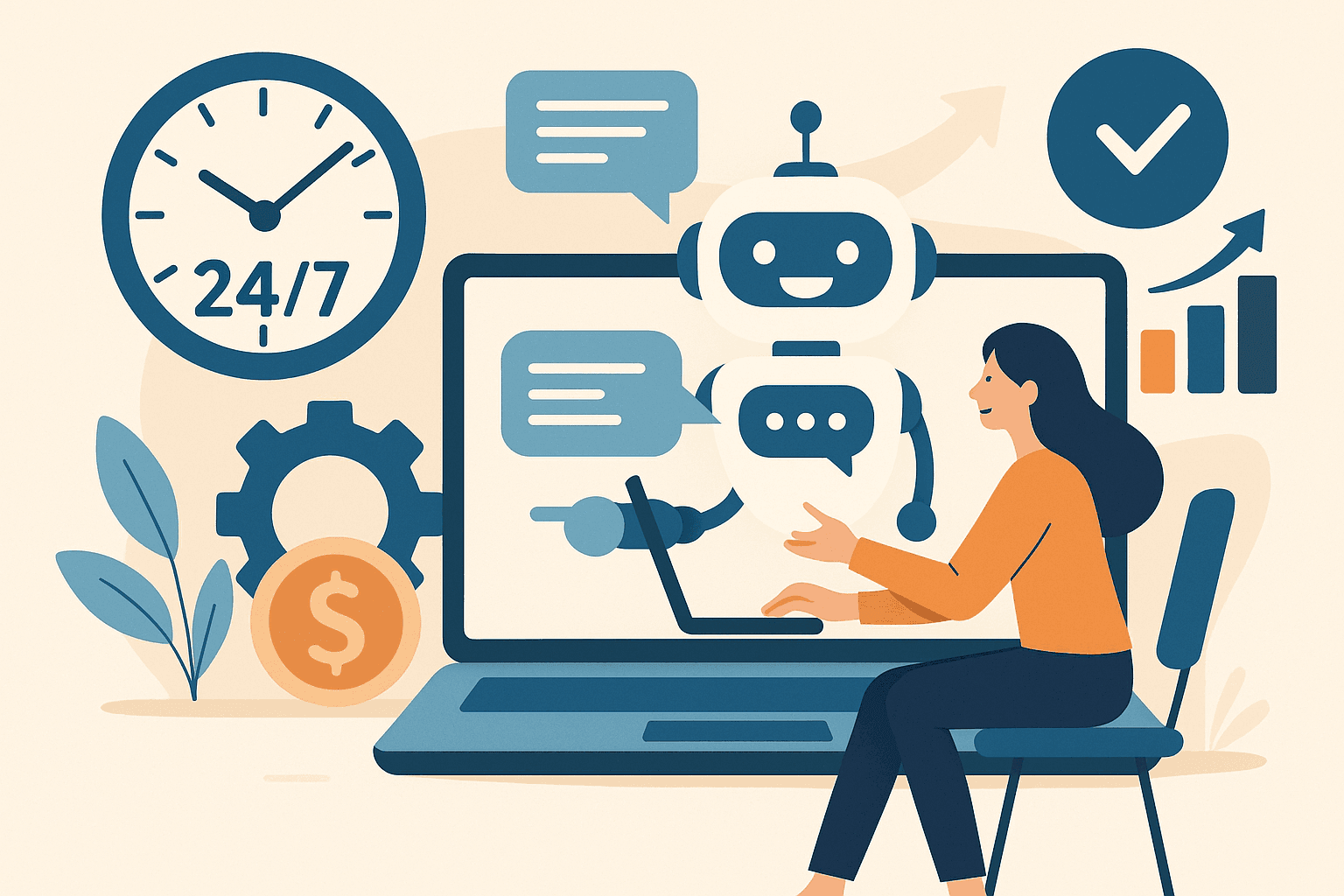 AI chatbot providing 24/7 automated customer support, improving efficiency and engagement for online businesses.